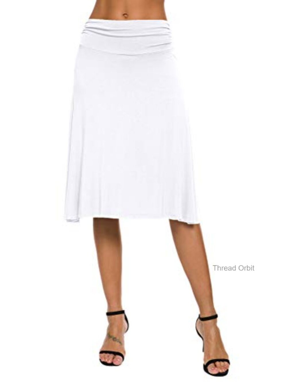 Women's High Stretch A-Line Midi Skirt with Ruched Waistband
